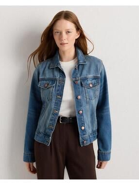 Quince 100% Organic Cotton Denim Jacket Medium Wash with Whiskering Size Large